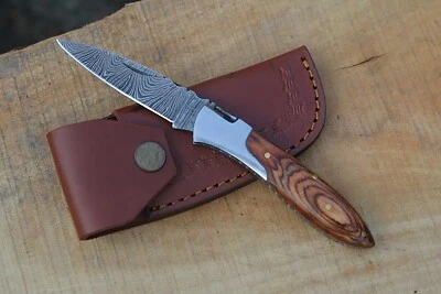 Damascus handmade Folding Pocket knife camping Skinner Hunting Knife with Pouch - Image 1 of 4