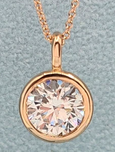 3.00 Ct E VVS2 Round Lab Grown Diamond Bezel Pendant 14k Rose Gold IGI Certified - Picture 1 of 8