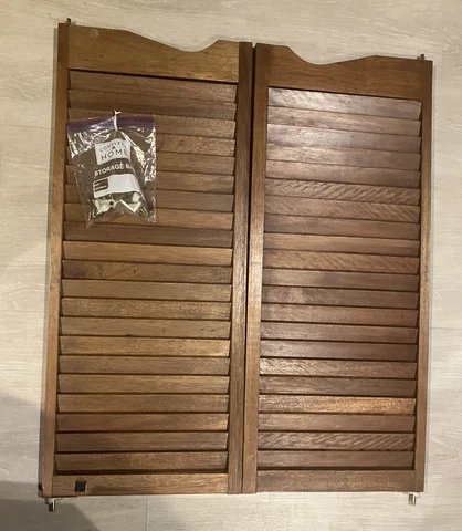 Vtg Swinging Wood Cafe Saloon Pub Louver Doors Pre Stained 15 1/2" X 37" Read Cover