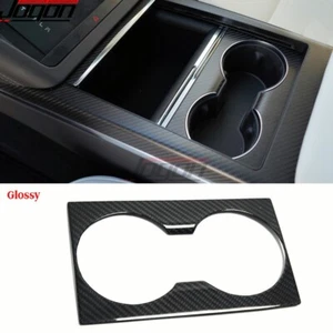1X Real Carbon Console Water Cup Holder Panels For Tesla Model X Plaid 2022-2023 - Picture 1 of 10