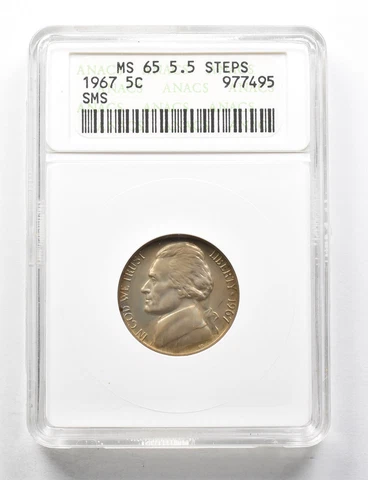 MS65 1967 Jefferson Nickel 5.5 Steps SMS ANACS *0510 Cover
