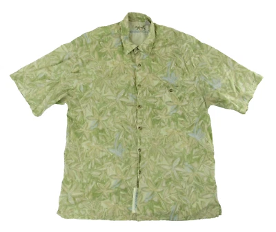 Camisa Hawaiana Bamboo Cay Para Hombres L Verde Floral Abotonada Manga Corta Foto 1 de 4