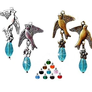 Earrings Peace Dove and crystal drop, COLOR CHOICE, clip on, pierced - Picture 1 of 14