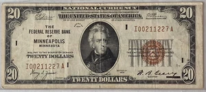 $20 1929 Federal Reserve Bank Note Of Minneapolis Minnesota XF - Picture 1 of 2