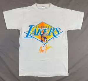 Vintage 80s Magic Johnson T-Shirt Los Angeles Lakers Dunk Puff Neon Size Small - Bild 1 von 9