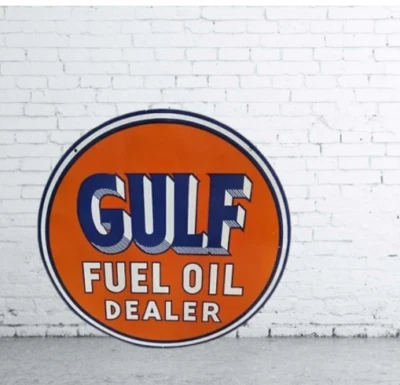 Gulf Fuel Oil Advertising Porcelain Enamel Heavy Metal Sign 30 Inches Double Sid - Image 1 of 2