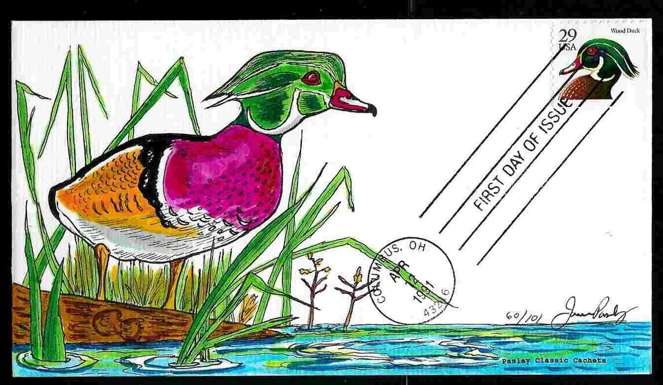 1991 DUCK FDC #2484 - HAND PAINTED by PASLAY - Image 1 of 1