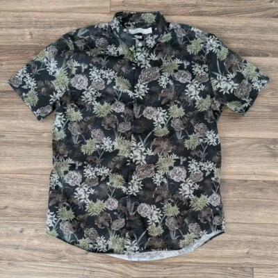 Topman Shirt Mens Green Floral SS Slim Cotton Button Up - L - Image 1 of 4