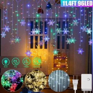 96 LED Window Curtain String Lights Snowflake Fairy Copper USB Light w/Remote US - Picture 1 of 15