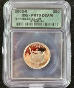 2002 S Silver Proof Tennessee State Quarter - ICG PF 70 Ultra Cameo. Our SC157 - Picture 1 of 5