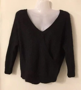 Country Road Mohair Faux Wrap Jumper Size XS Black Raglan Sleeve Semi Crop - Picture 1 of 19