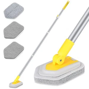 Shower Scrubber With Long Handle No Scratch 2 In 1 Tile Tub Scrubber Brush Bathr - Picture 1 of 7