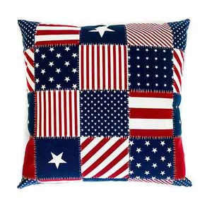 Patriotic Patchwork Pillow Cover American Flag 4th of July, Red White Blue - Picture 1 of 10