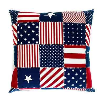 Patriotic Patchwork Pillow Cover American Flag 4th of July, Red White Blue - Image 1 of 4