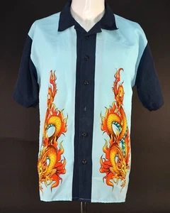 Vtg 90's No Boundaries Red Blue Fire Dragon Double Sided Shirt | Youth L 16/18 - Picture 1 of 2