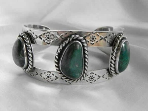 Engraved Sterling Turquoise Cuff - Nice! Vintage Signed Guadalajara - Picture 1 of 5