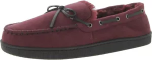 Club Room Mens Faux Fur Lined Faux Suede Moccasin Slippers | Burgundy | M(12-13) - Picture 1 of 3