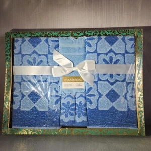 Vintage CANNON Terry Cloth 6 pc Set TOWEL SET 1 3/4 C0499 Palace Blue BRAND NEW - Imagen 1 de 8