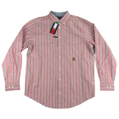 Camisa Tommy Hilfiger Para Hombres Grande y Alto Icónica Reedición TH Flex Abotonada Rosa LT Foto 1 de 4