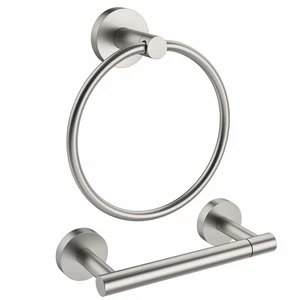 Brushed Toilet Paper Holder & Towel Ring SUS304 Stainless Steel 2pc Bathroom ... - Picture 1 of 6