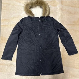 Levi Strauss Parka Jacket Women Size XL Black Full Zip Sherpa Lined Faux Fur - Picture 1 of 12