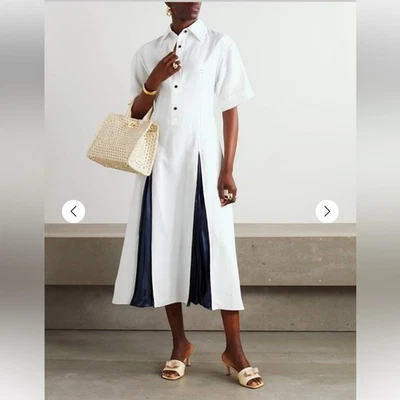 NUEVO CON ETIQUETAS FERRAGAMO Vestido midi popelina satinado cosido talla IT 40/US 4 $2600 Foto 1 de 4