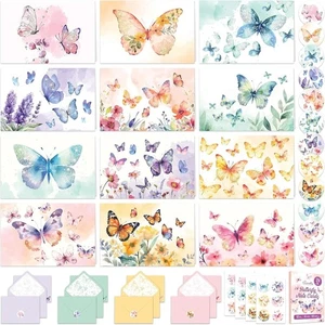 Confezione 24 Carte Da Appunti 6X4In Farfalla Glitterata con Buste e Adesivi, 12 Ench - Foto 1 di 6