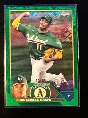 2023 Topps Chrome Logofractor SHINTARO FUJINAMI Green RC /99 ATHLETICS - Image 1 of 2