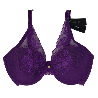 Natori Convertible Bra 32DDD Plum Lace Cherry Blossom Plunge Underwire MSRP $76 - Image 1 of 4