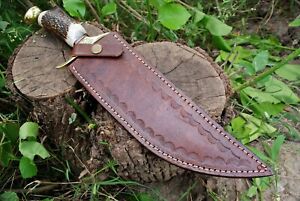 D2 STEEL HUNTING Dagger CAMP SURVIVAL BOWIE KNIFE  Handle & Leather Sheath