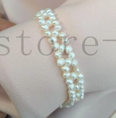 Classic 7.5-8" Natural White Baroque AAA+Akoya Pearl Bracelet 14k Gold P - Image 1 of 4