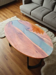 Oval Coffee Table, Epoxy Resin table, Side Table Rustic Mid Century Center Table - Picture 1 of 8