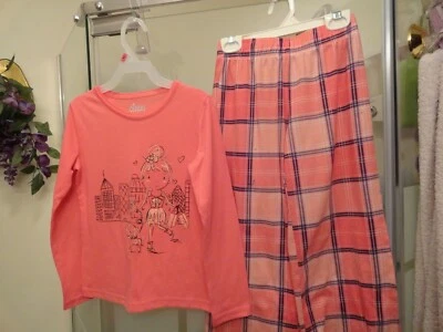 Girls 2 PC Coral Plaid Flannel Pants & Long Sleeve Pajama Shirt Set - SZ 6 - Image 1 of 4