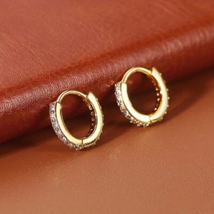 18K REAL GOLD FILLED HOOP EARRINGS MADE WITH SWAROVSKI CRYSTALS WOMEN GIFTS NEW - Picture 1 of 7
