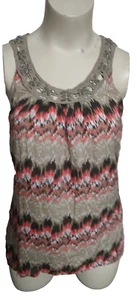 Kim Rogers Women Tank Top Shirt size XL Crochet Neck Cinch Back Aztec #ROY - Picture 1 of 4