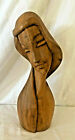 Figurine buste féminin exotique vintage en bois du milieu du siècle bois d'olivier (?) GUC