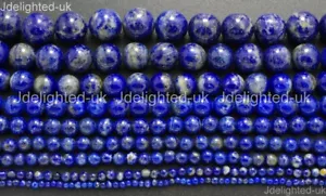 Natural Lapis Lazuli Gemstone Round Beads 2mm 3mm 4mm 6mm 8mm 10mm 12mm 15.5" - Picture 1 of 31