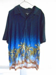 George Mens Short Sleeve Shirt Size XL (46-48) Dark Navy Blue Tropical Design - Picture 1 of 5