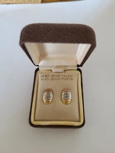 Vintage 14k Gold Filled Posts 3 Color Stud Earrings In the Box - Picture 1 of 9