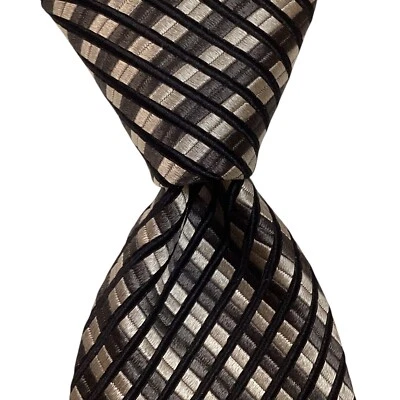 Corbata de seda/algodón para hombre ERMENEGILDO ZEGNA ITALIA de lujo a cuadros gris/negro usada en excelente estado Foto 1 de 3