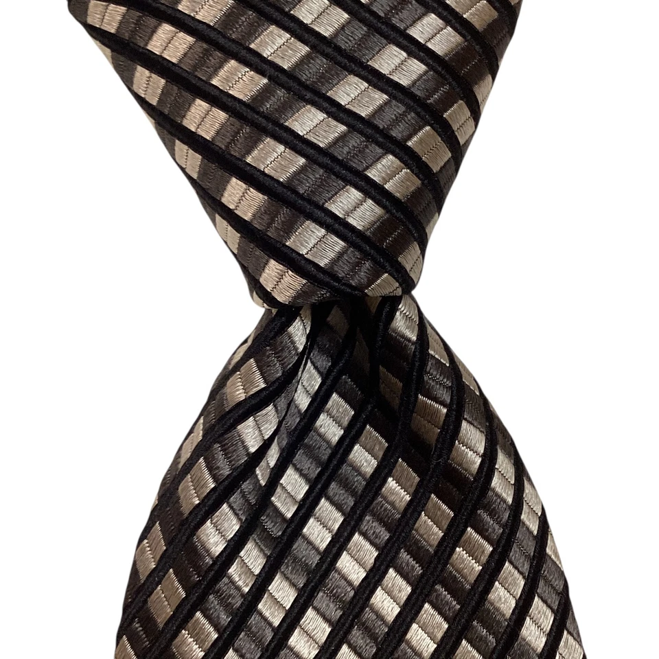 Corbata de seda/algodón para hombre ERMENEGILDO ZEGNA ITALIA de lujo a cuadros gris/negro usada en excelente estado Foto 1 de 3