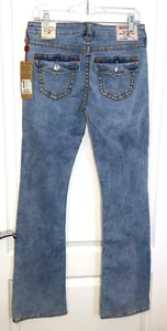 NWT Bootcut Blue Glow Denim TRUE RELIGION Flap Pocket BIG T JEANS - Size 29 - Picture 1 of 8