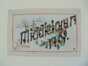 Vintage Middletown, NY A Merry Christmas Postcard w/ Name in Glitter/Mica - Picture 1 of 2
