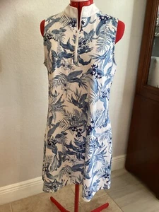 Vestido Tommy Bahama Golf Azul Blanco Estampado Palmeras de Mar GRANDE NUEVO SIN ETIQUETAS - Imagen 1 de 6