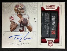 2021 NATIONAL TREASURES TREY LANCE LAUNDRY TAG AUTOGRAPH PATCH #4/5 NINERS 