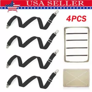 Adjustable Bed Sheet Fasteners 4Pcs, Elastic Straps Clips, Grippers for Mattress - Picture 1 of 6