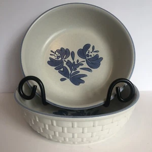 Vintage Pflatzgraff USA Yorktowne Basketweave Serving Bowls 8.75" Round Set Of 2 - Picture 1 of 24