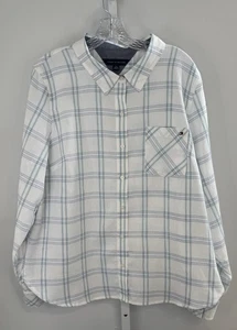Tommy Hilfiger Women’s XL Plaid Button Down Shirt Blue Green Cotton Roll Tab - Picture 1 of 9