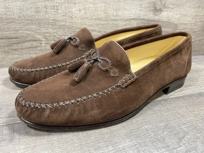 Moreschi 棕色麂皮绒皮革乐福鞋男式 10 码意大利制造 — 第 1/4 张图片