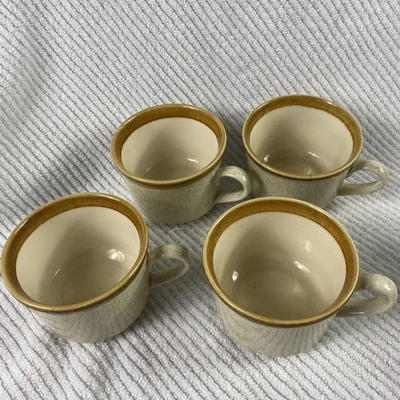 Mikasa Stone Manor Cups Mugs Set of 4 F5800 Brown Rim Speckled Stoneware Japan - Image 1 of 4